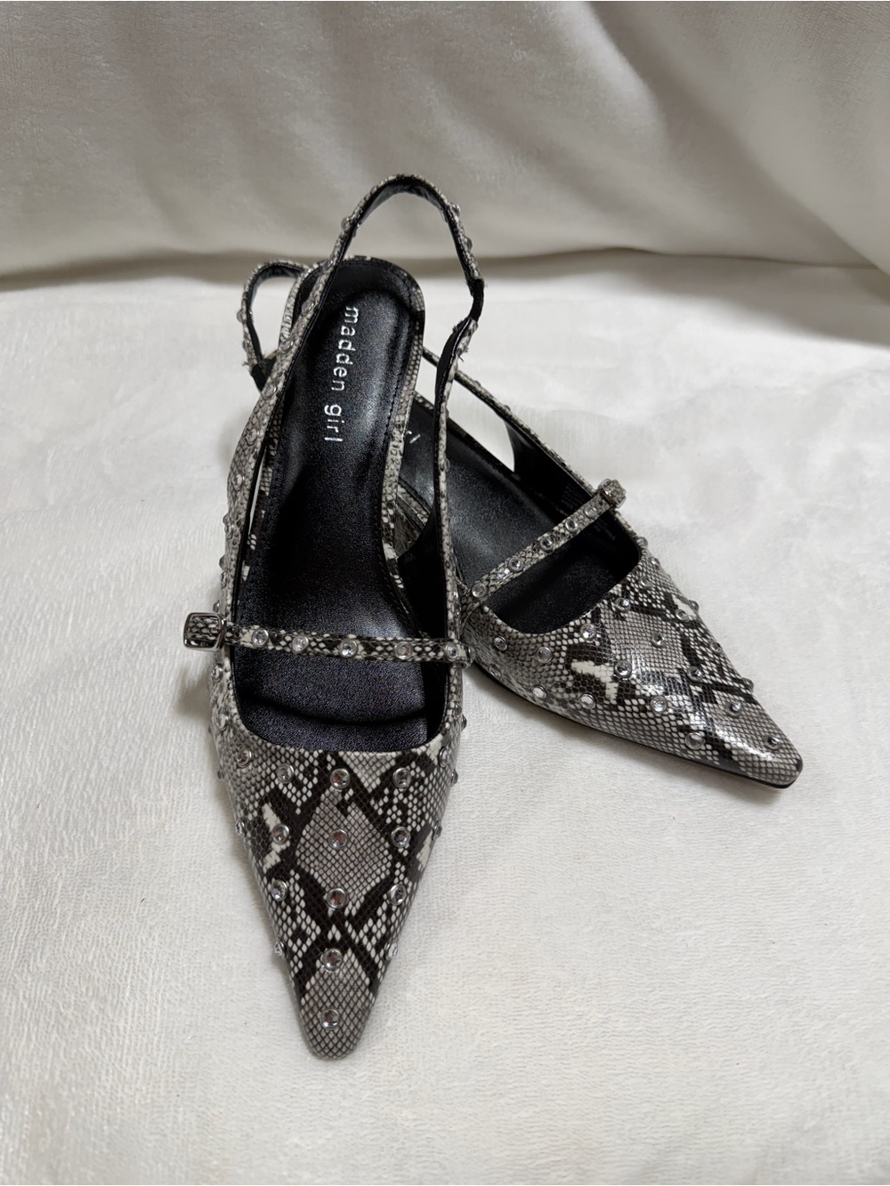 Madden Girl Krystall Rhinestone Snake Print Slingback Kitten Heel Size 8.5 - Picture 2 of 8